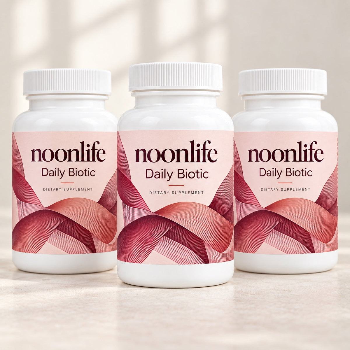 Three bottles of noonlife Daily Biotic, the 90-Day Reset